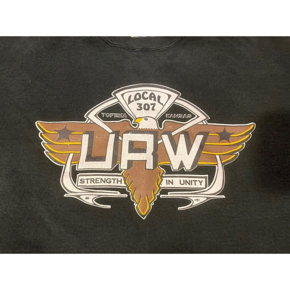Vintage Local 307 UAW Black Crewneck Sweatshirt Size XXL Fruit Of The Loom USA - Picture 3 of 6